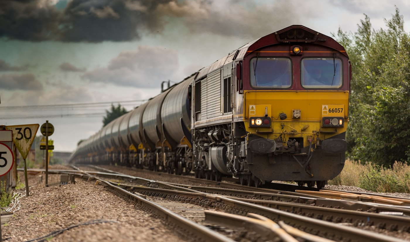 Modern railway train on tracks